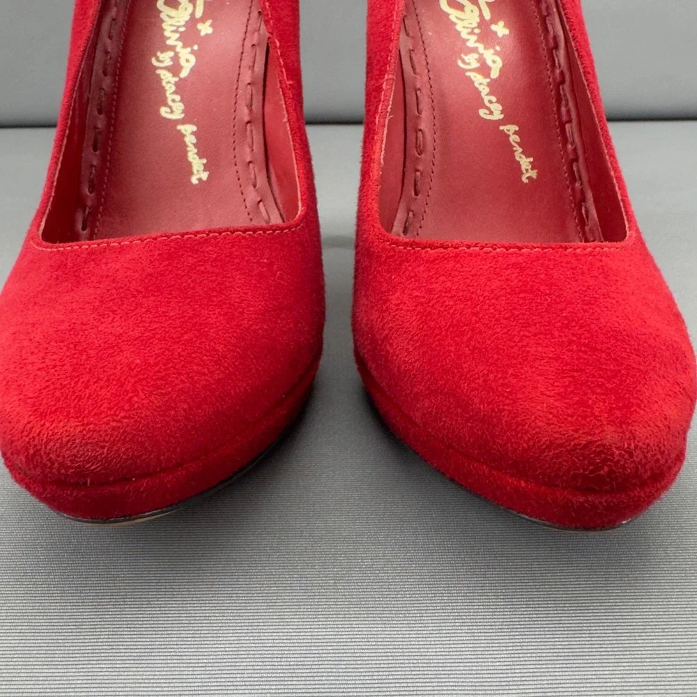 Alice + Olivia by Stacey Bendet Red Suede Platform Stiletto Heels Size‎ 8US/38.5